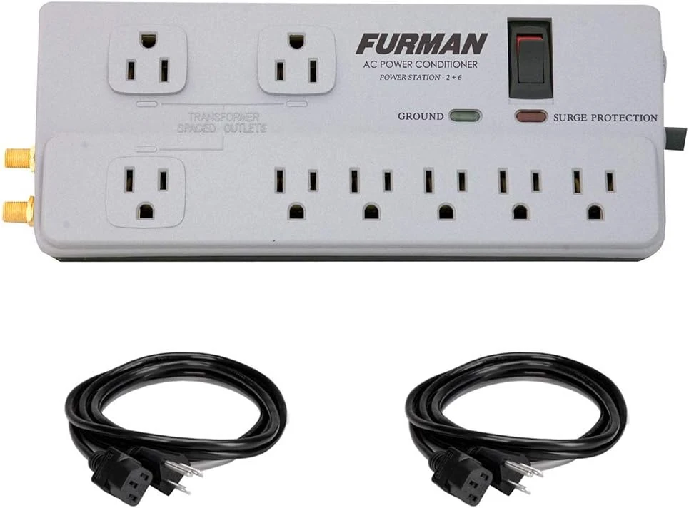 Furman PST-2+6 Power Station Home Theater Power Conditioner with (2) Extension Cable (18 AWG, Black, 3') Bundle