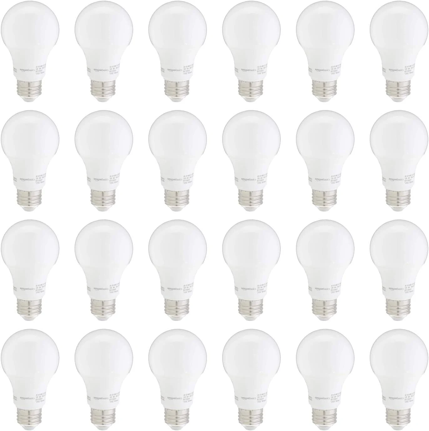 Amazon Basics A19 LED Light Bulbs, 60W Equivalent, Daylight White 5000K, Non-Dimmable, Energy Efficient 9W, E26 Base, 10,000 Hour Lifetime, 24-Pack