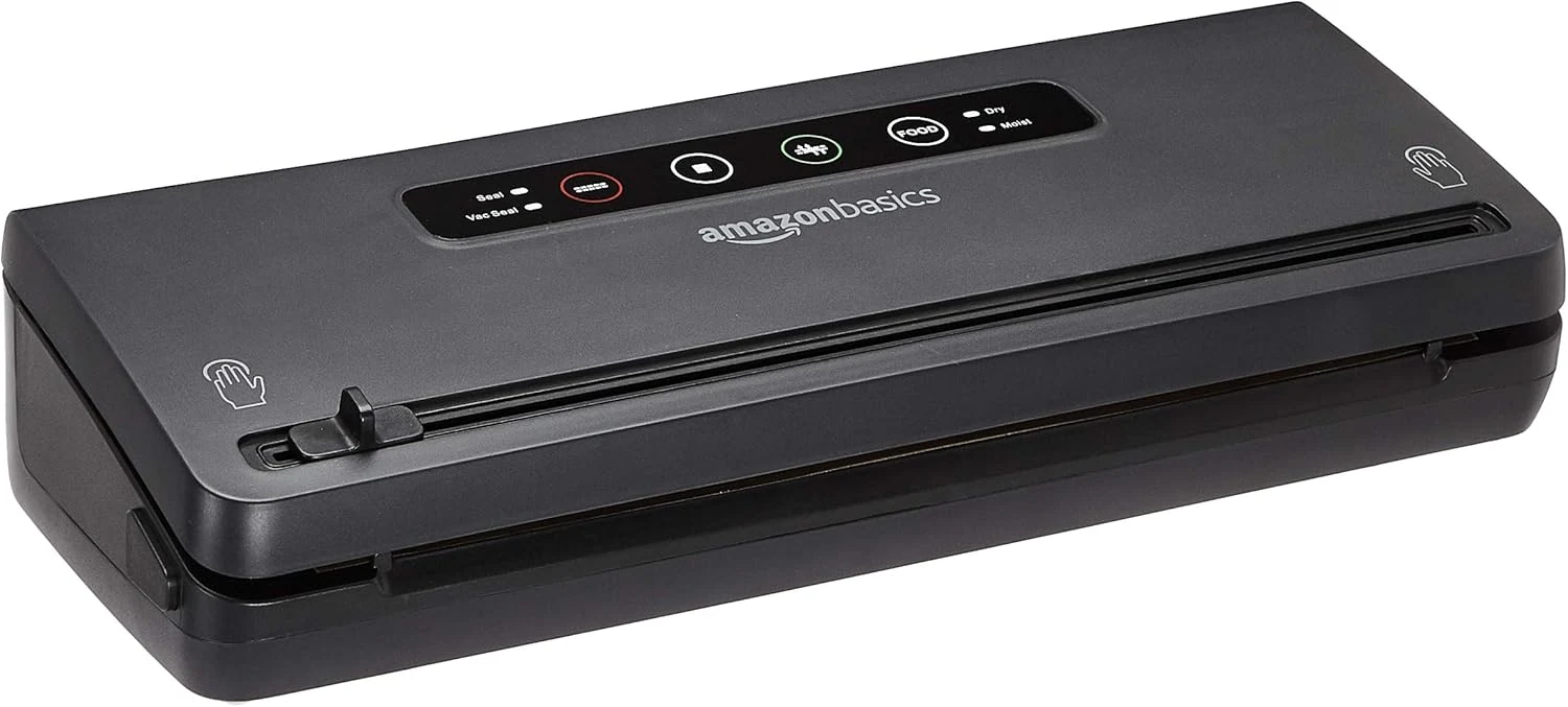 Amazon Basics Vacuum Sealer Machine for Food Preservation with Dry/Moist Mode, Built-in Cutter and Air Suction Hose, Black