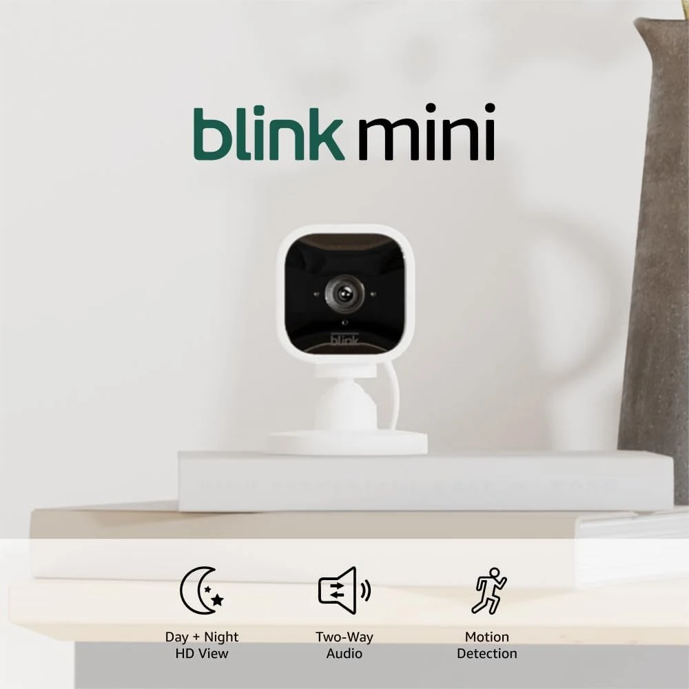 Blink Mini - Compact indoor plug-in smart security camera (1080p HD, night vision, motion alerts, two-way audio)