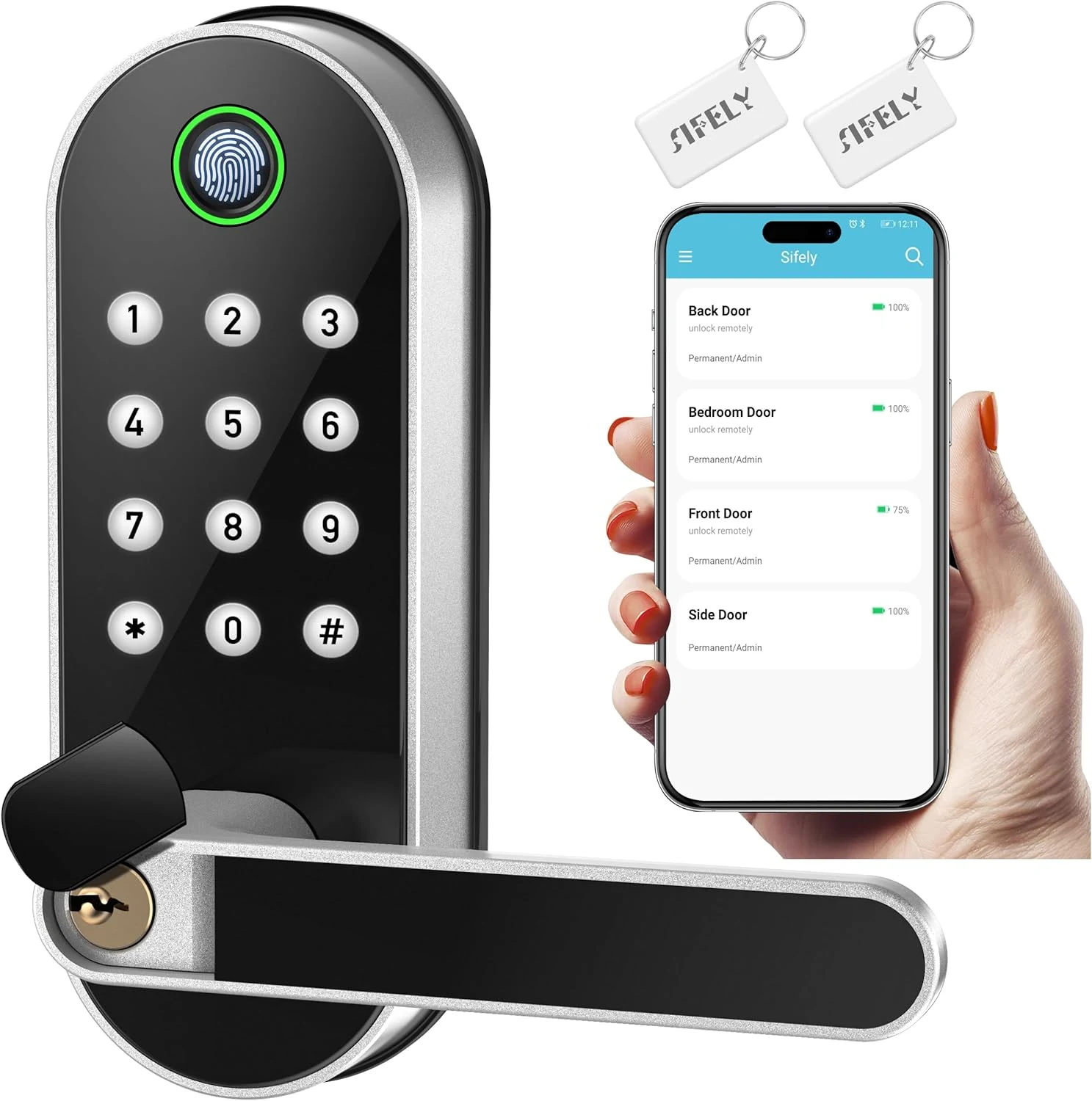 Sifely Fingerprint Smart Door Lock with Handle & Keypad