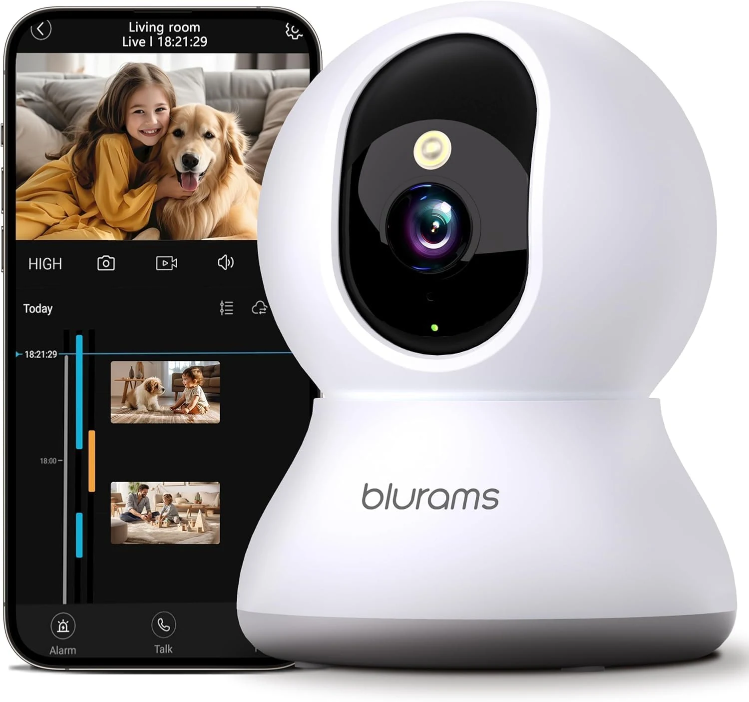 Security Camera 2K, blurams Baby Monitor Dog Camera 360-degree for Home Security w/Smart Motion Tracking, Phone App, IR Night Vision, Siren, Works with Alexa & Google Assistant & IFTTT, 2-Way Audio
