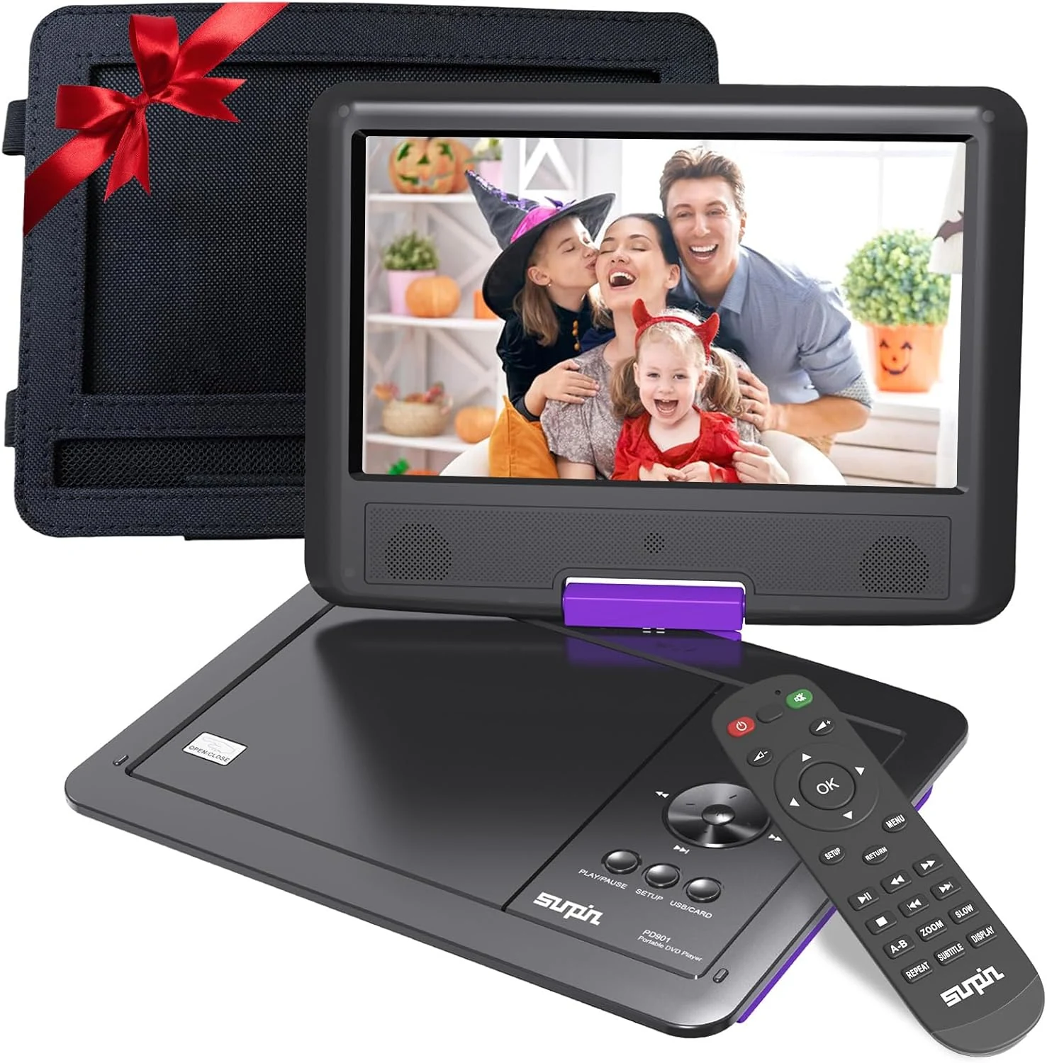 SUNPIN New 11.5" Portable DVD Player for Car and Kids, 9.5" Swivel Brightness Enhanced Screen, with Car Charger and Headrest Mount, Upgraded Remote Control, 5 Hours Battery, Dual Earphone Jack(Purple)