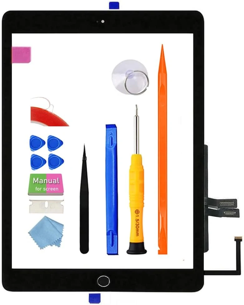 A1893 A1954 Screen Replacement Kit for iPad 6 (6th Gen) Digitizer Touch Glass 6th Generation 9.7 inch 2018, with Home Button Full Repair Tools [Without LCD]