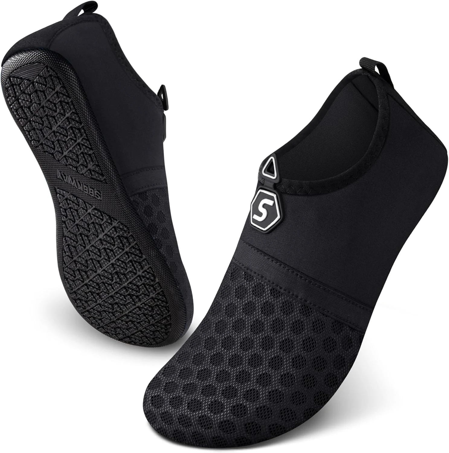 SEEKWAY Water Shoes Quick-Dry Aqua Socks Barefoot Slip-on for Beach Pool Swim River Yoga Lake Surf (Black SK001)