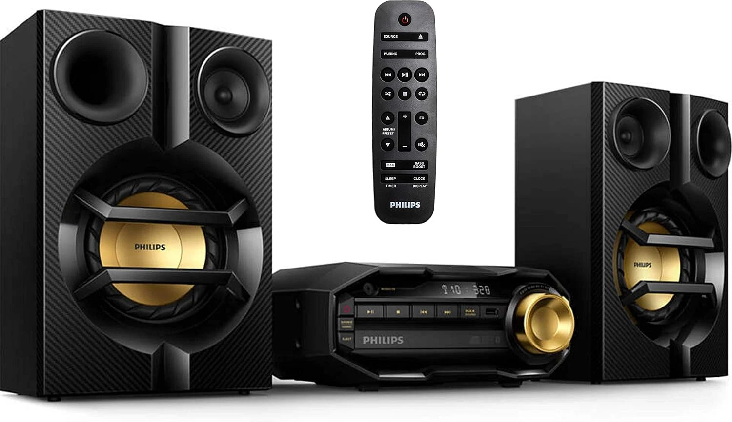 PHILIPS FX10 Bluetooth Stereo System for Home with CD Player, MP3, USB, FM Radio, Bass Reflex Speaker, 230 W, Remote Control Included