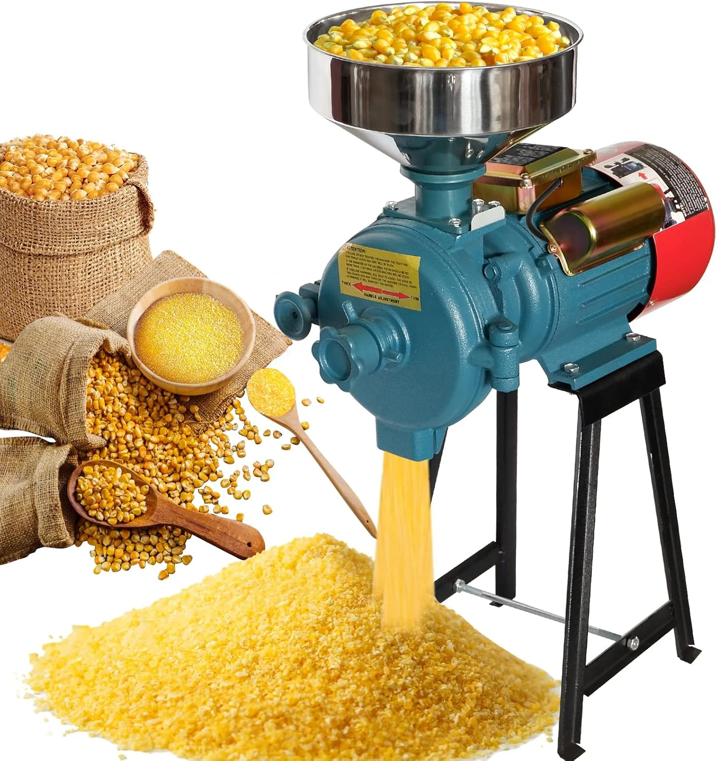 Slsy Heavy Duty Electric Dry Grain Mill Grinder, 3000W High Power Milling Machine, 110V Commercial Flour & Feed Grinder