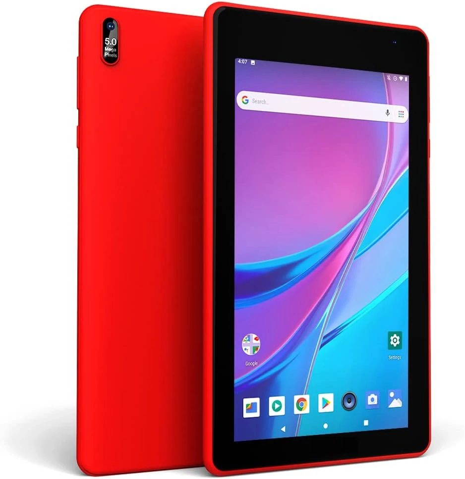 EGOTEK [Updated] 7 Inch WiFi Tablet, Android 10 GMS Certified OS, WiFi 6, 2GB+32GB, 2.0+5.0MP, Leather Case (Red)