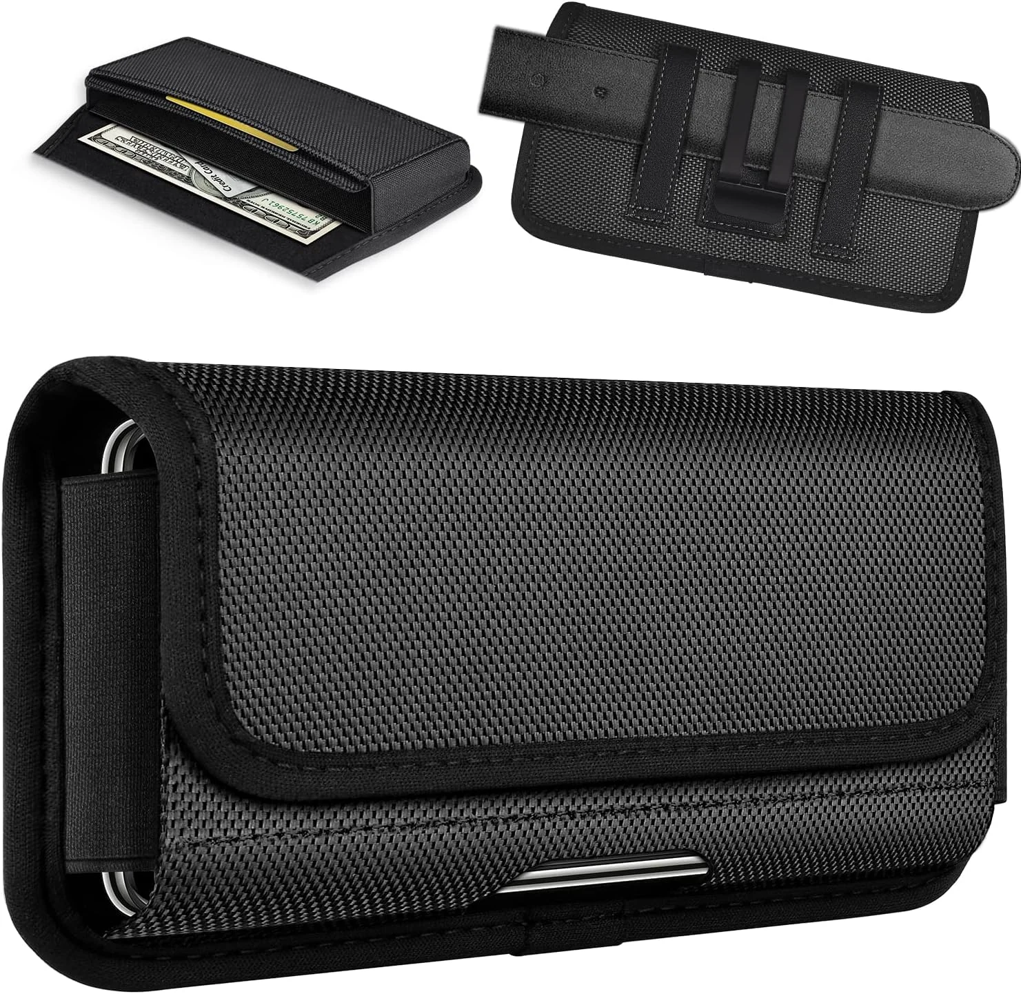 ykooe Rugged Nylon Holster Compatible with iPhone 17 16 15 14 13 12 & Pro Models, Galaxy S25 24 23 22 21 Cell Phone Belt Holder for Men (Black - L)