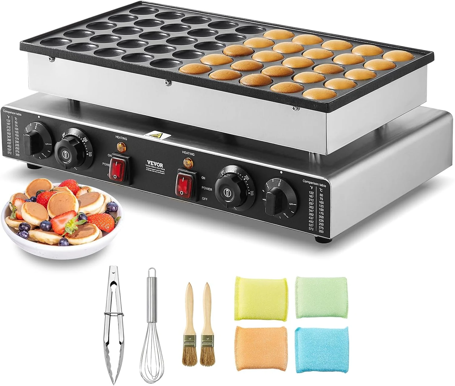VEVOR 110V Mini Dutch Pancake Baker, 50PCS 1700W Commercial Electric Nonstick Waffle Maker Machine