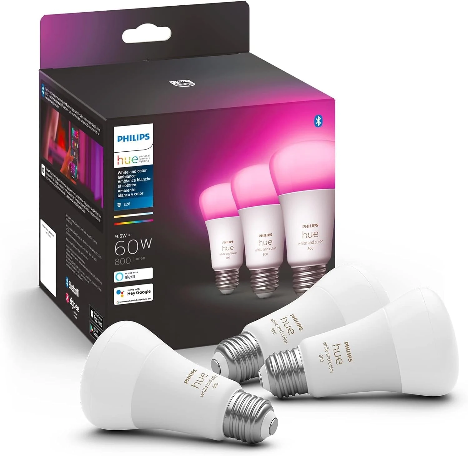 Philips Hue A19 LED Smart Light Bulb (White and Color Ambiance) 3 Pack