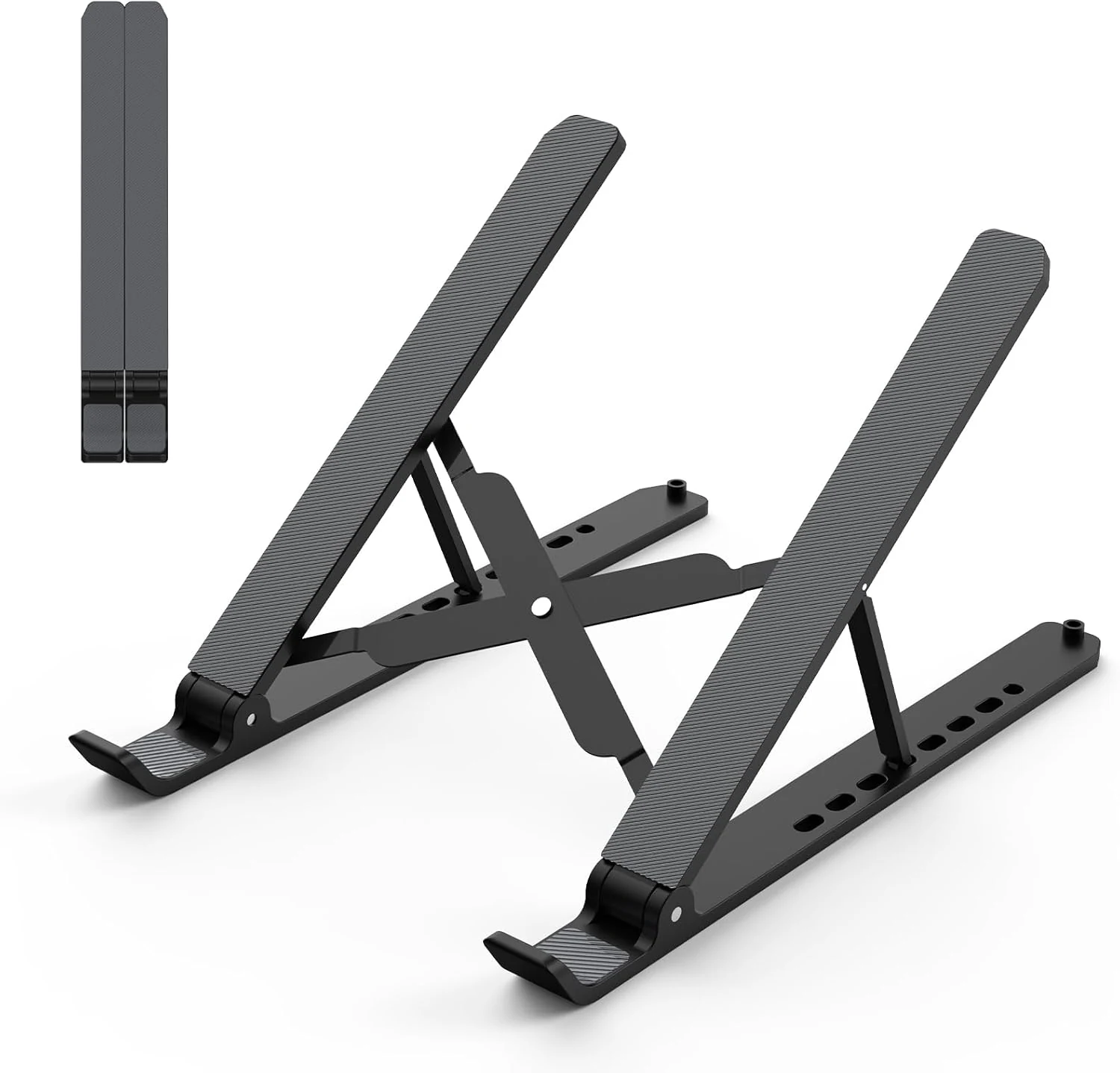 Tonmom Laptop Stand for Desk, Adjustable Laptop Riser ABS+Silicone Foldable Portable Notebook Holder, Ventilated Cooling Notebook Mount for 10-15.6” Laptops, Tablets (Black)