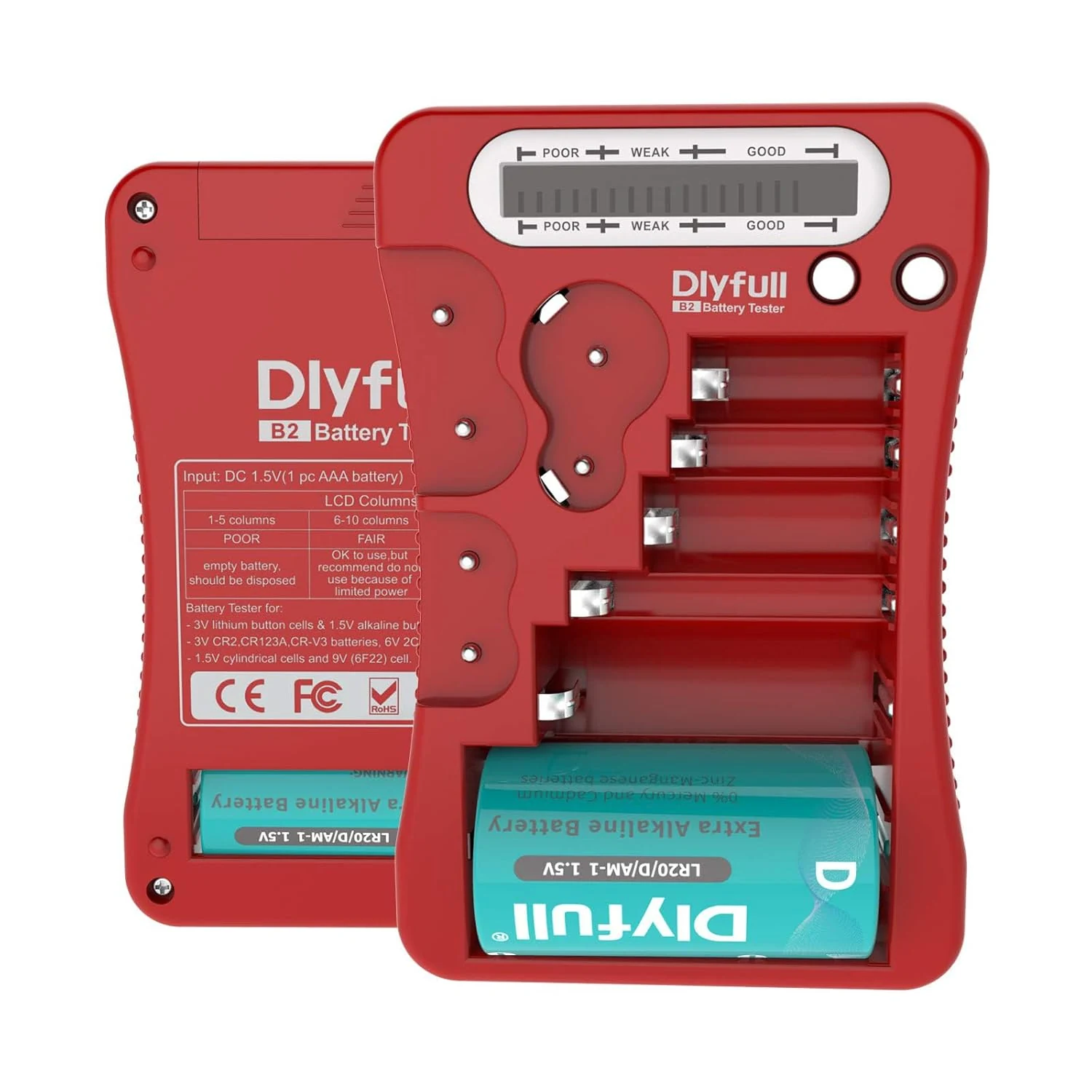 Dlyfull Battery Tester, LCD Display Universal Battery Checker for AA