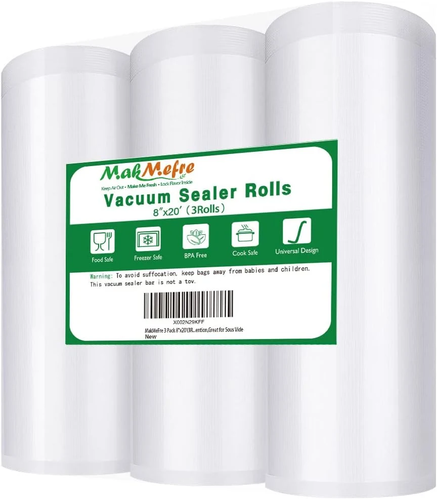 MakMeFre 3 Pack 8"x20'(3Rolls) Vacuum Sealer Bags Rolls for Food,Commercial Grade, BPA Free