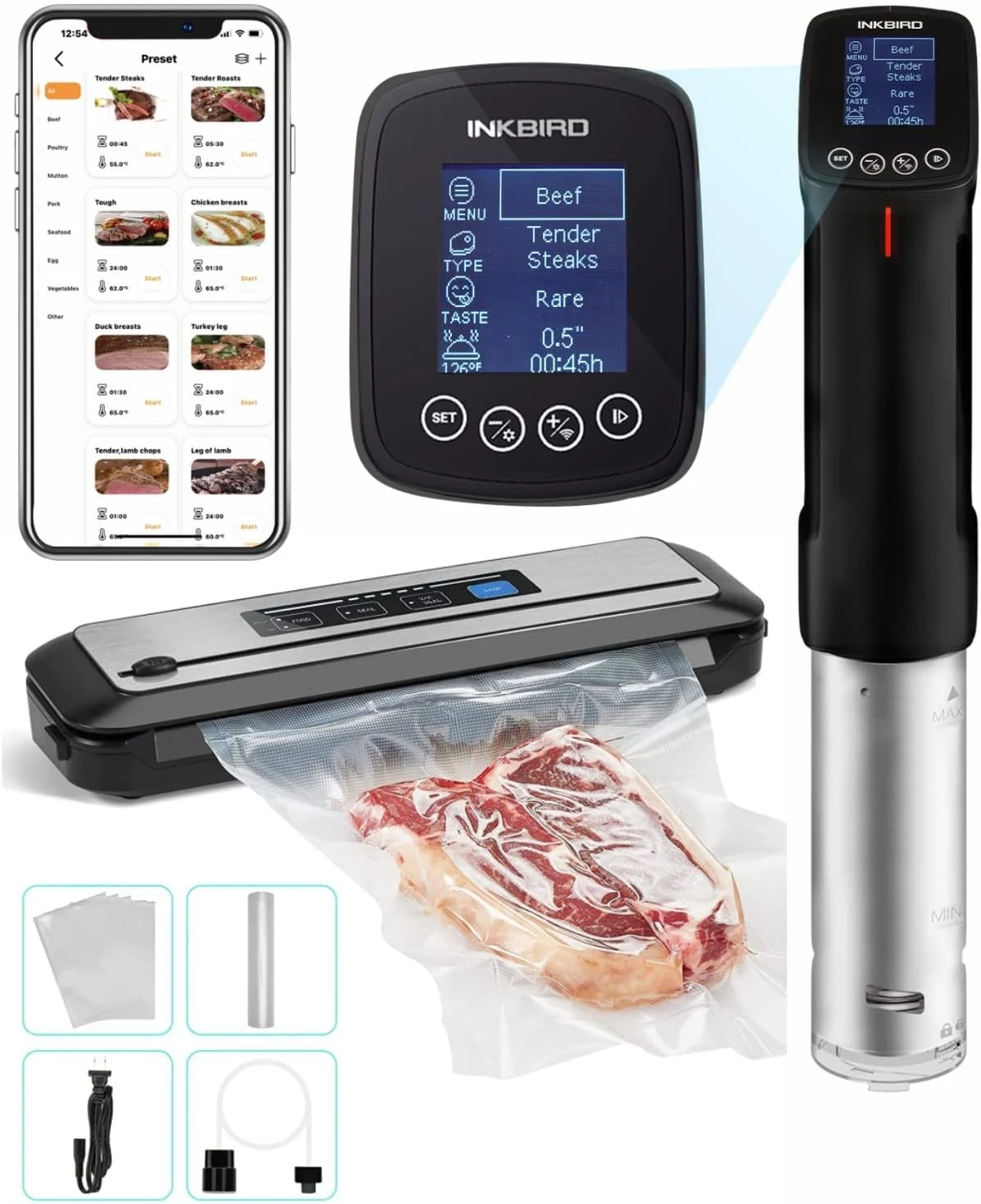 INKBIRD WIFI Sous Vide Cooker ISV-100W Bundle with INK-VS01 Vacuum Sealer Machine