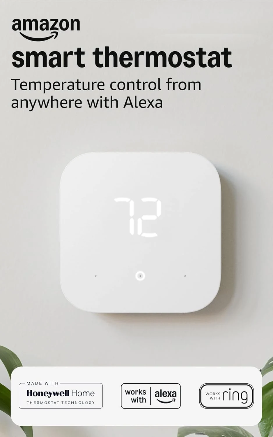 Amazon Smart Thermostat – Save money and energy - Works with Alexa and Ring - C-wire required