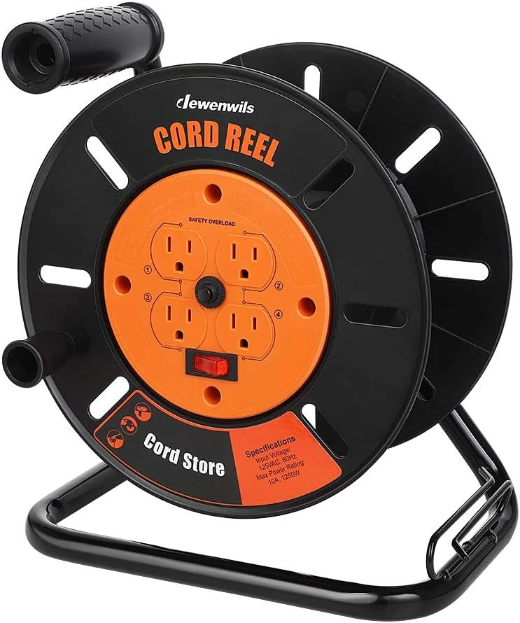 DEWENWILS Extension Cord Storage Reel with 4-Grounded Outlets, Heavy Duty