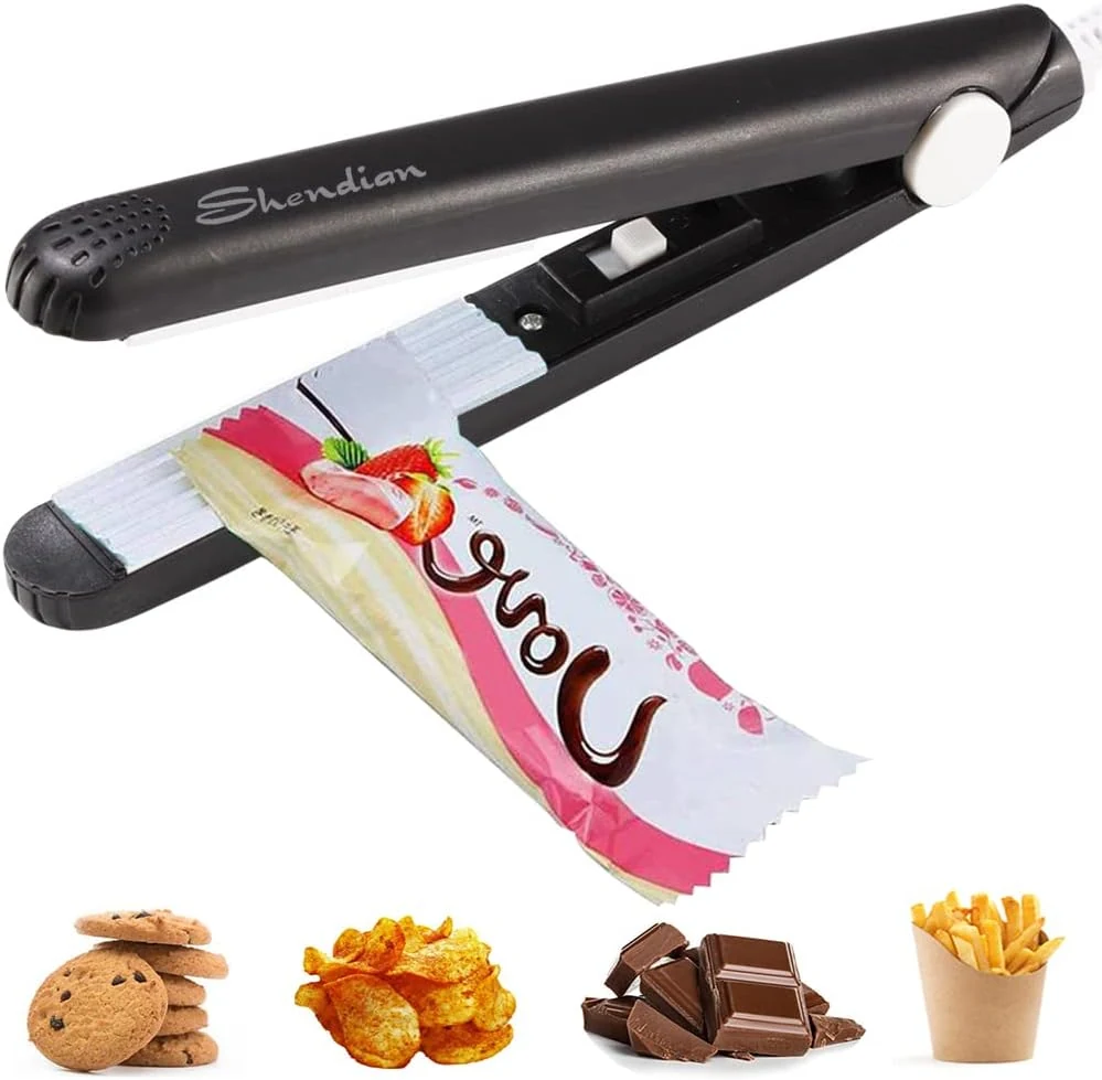 Mini Chip Bag Sealer - Portable Small Heat Sealer, Reusable Handheld Kitchen Resealer for Food Storage (Black)