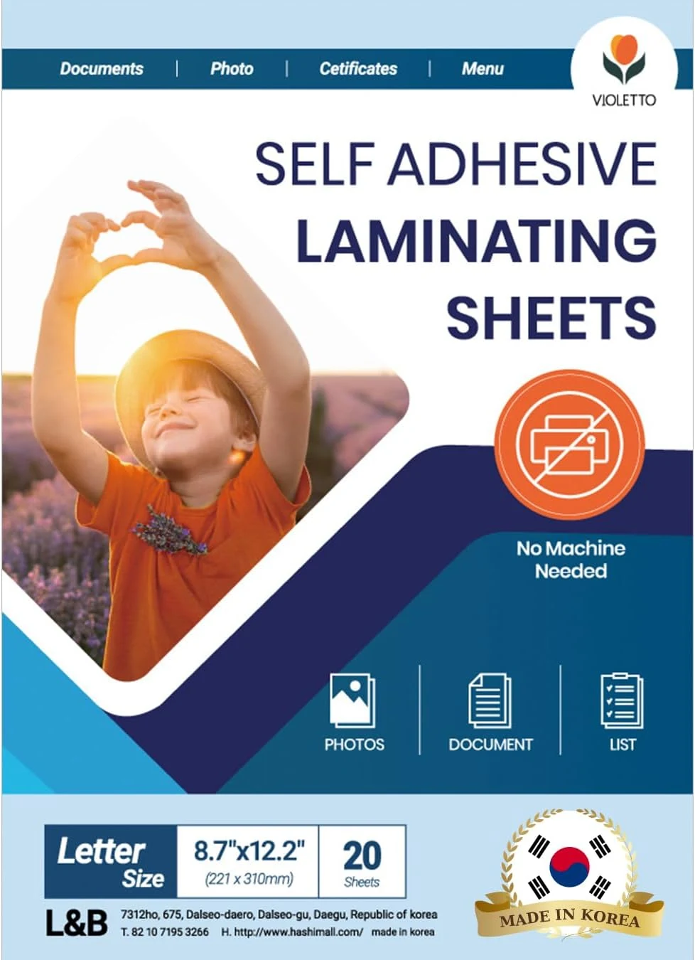 Self Stick Laminating Sheets 8.7 x 12.2 Inches, 4mil, Pack of 20, No Heat, No Machine