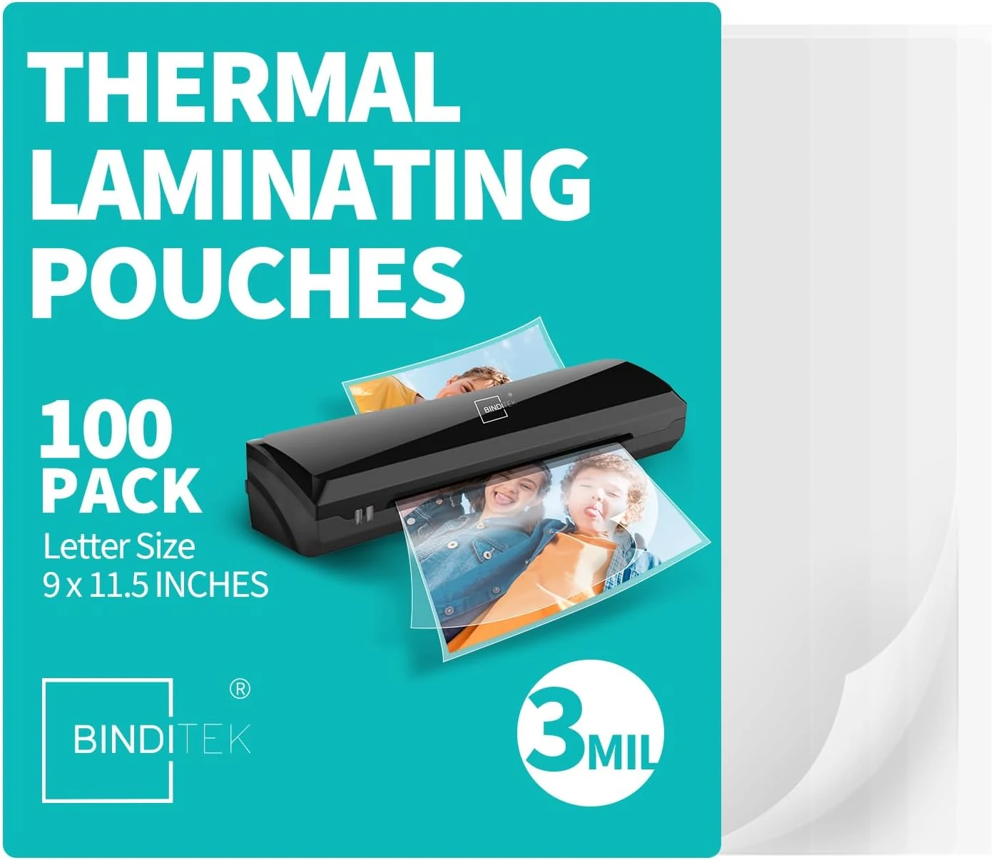 Binditek 100 Pack 3 Mil Thermal Laminating Pouches, 9x11.5 Inches
