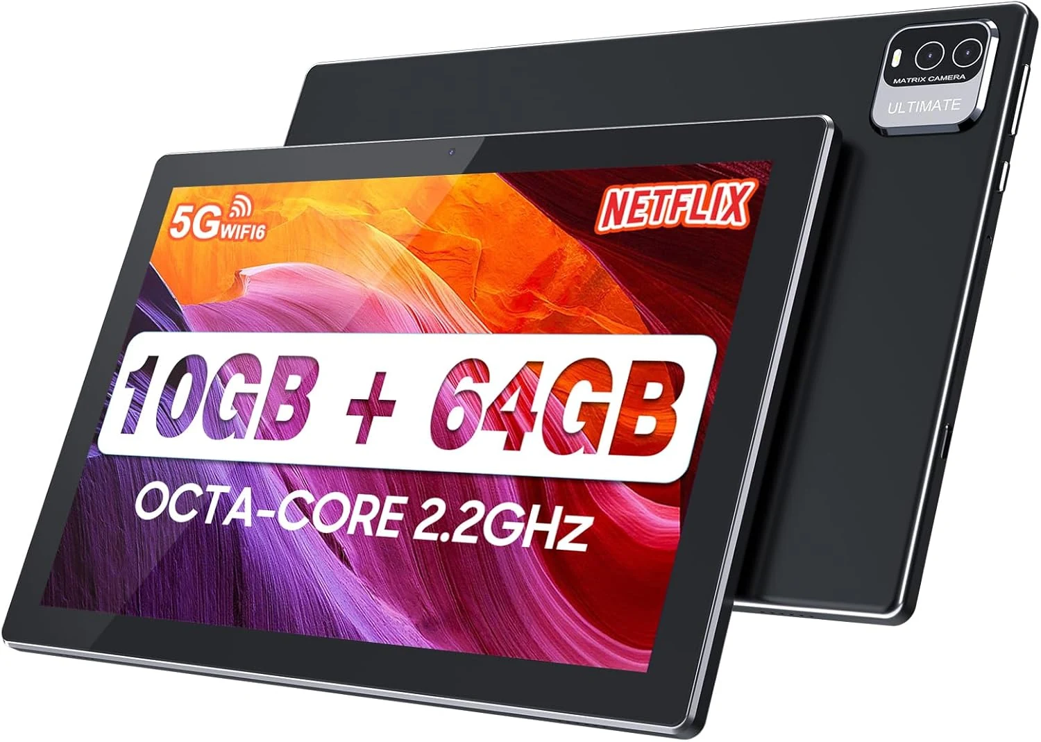 YQSAVIOR Tablet,10.1" Android Tablet with MTK Octa-core Processor 10GB （4GB+6GB Expand） RAM 64GB ROM+1TB Expandable Computer Tablets PC, IPS 1280 * 800 Screen, 2+8MP Dual Camera, WiFi, BT, Black