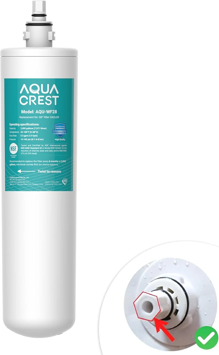 AQUA CREST FQK1R, GXULQR Under Sink Water Filter, Replacement for GE FQK1R, GXULQR