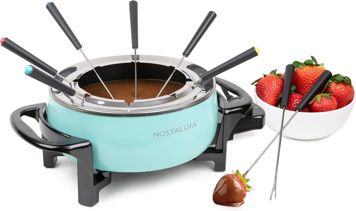 Nostalgia 12-Cup Electric Fondue Pot Set for Cheese & Chocolate (Aqua)