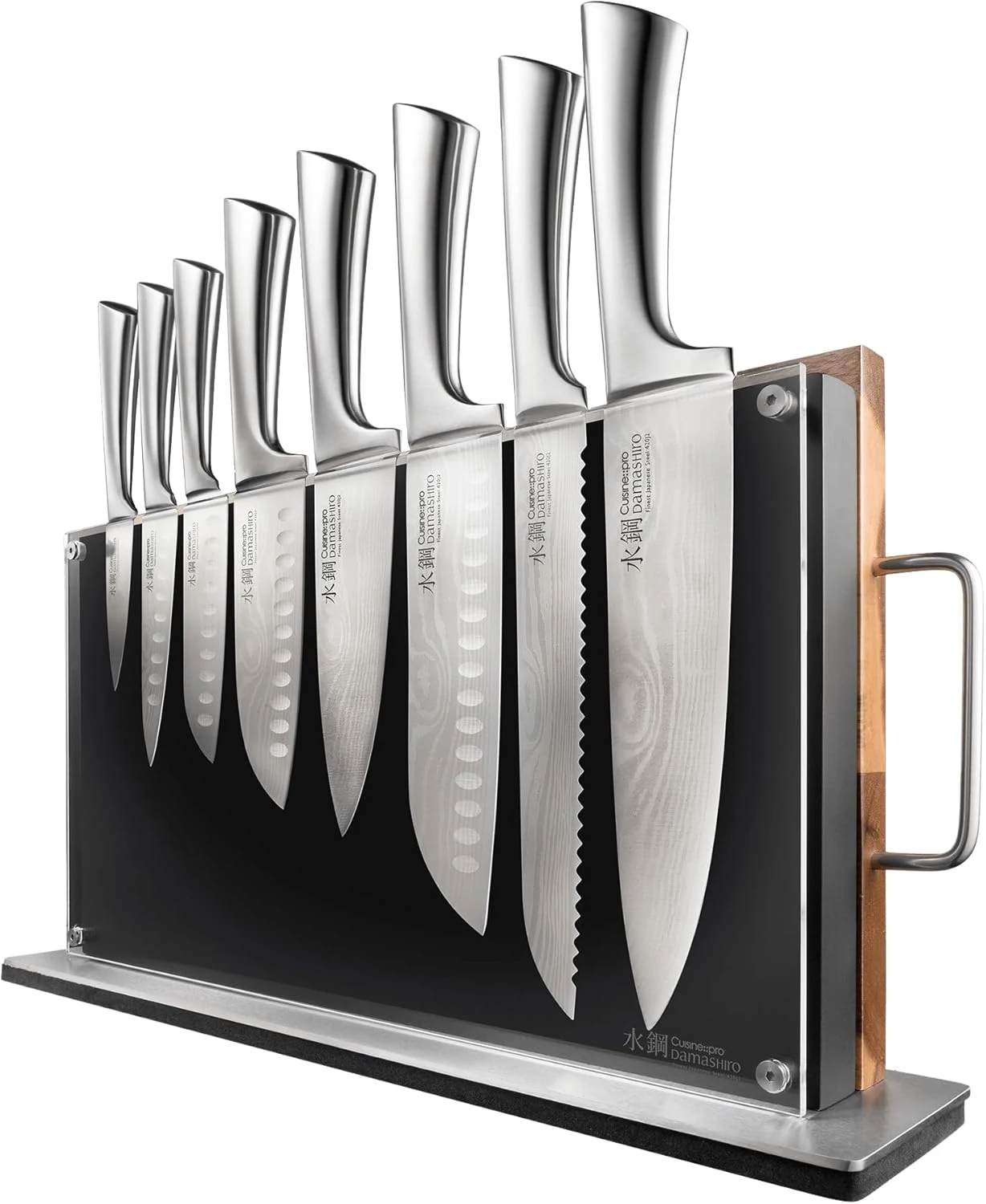 Cuisine::pro Damashiro Knife Block (Bodo, 10 Piece Set) - Premium Japanese Steel Knife Set With Transparent Display