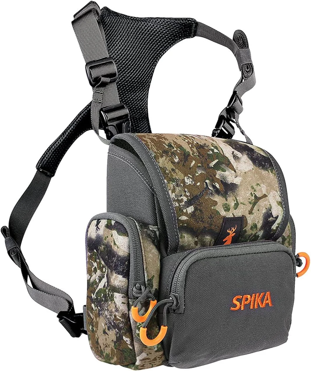 SPIKA Binocular Harness Chest Pack, Lightweight & Waterproof Bino Bag with Rangefinder Pouch & Rain Cover