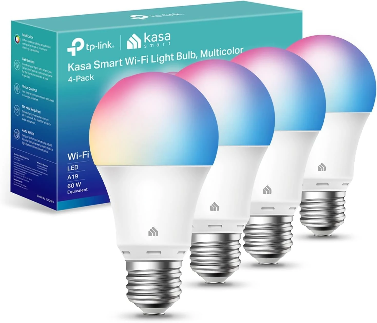 Kasa Smart Light Bulbs, Full Color Changing Dimmable Smart WiFi Bulbs Compatible with Alexa and Google Home, A19, 9W 800 Lumens (KL125P4)