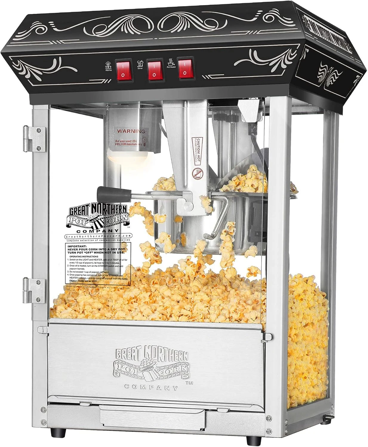 Good Time Countertop Popcorn Machine – 3 Gallon Popcorn Popper, 8oz Kettle, Warmer, and 5 All-in-One Kernel Packs (Black)