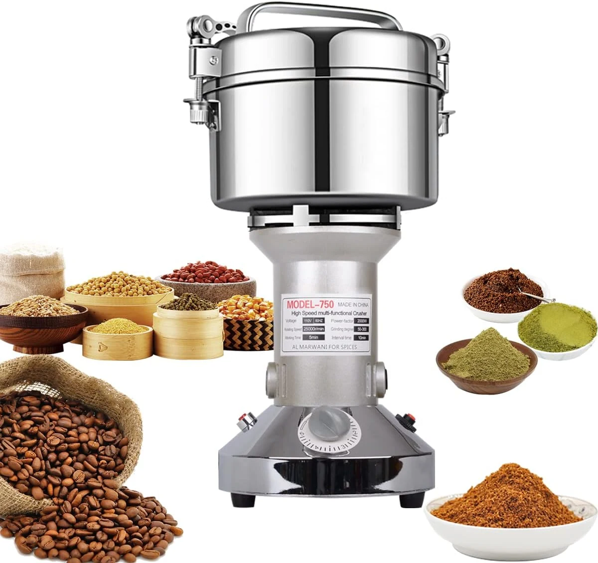 Grain Mill Grinder 750g High Speed Electric Stainless Steel Grinder