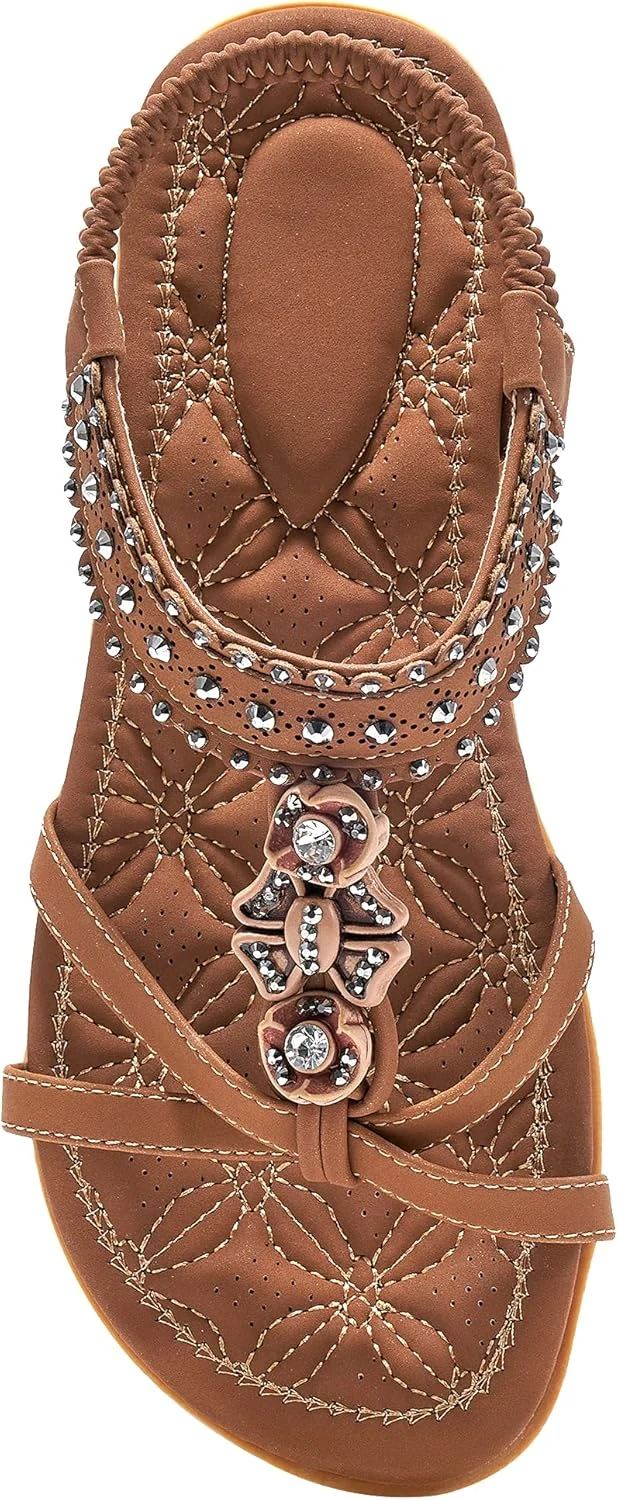 Alicegana Womens Sandals Shoes Comfort Walking with Non Slip on Casual Summer 2026 Shoes Dress Ankle Elastic Jeweled Bohemian Flats
