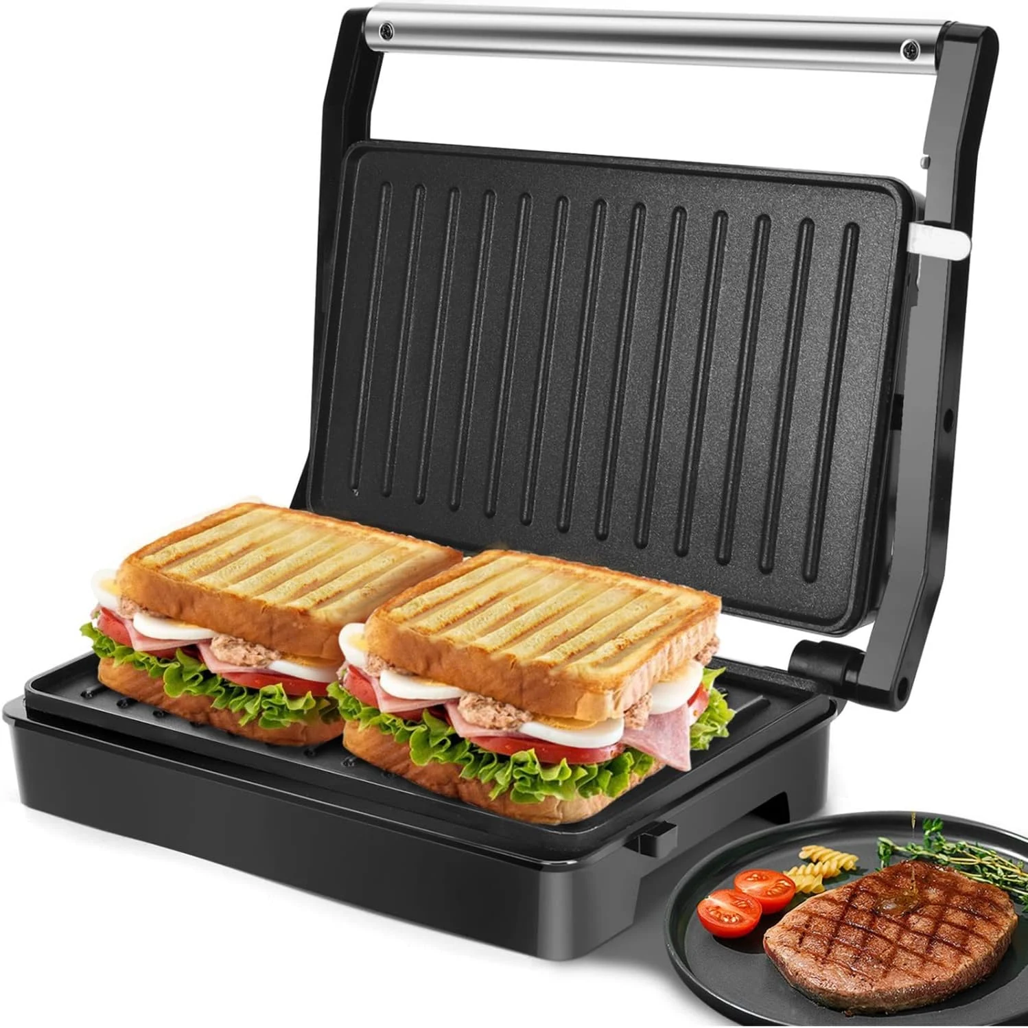 Panini Press Sandwich Maker, Aigostar 1000W Sandwich Press Grill with Non-Stick Coated Plates