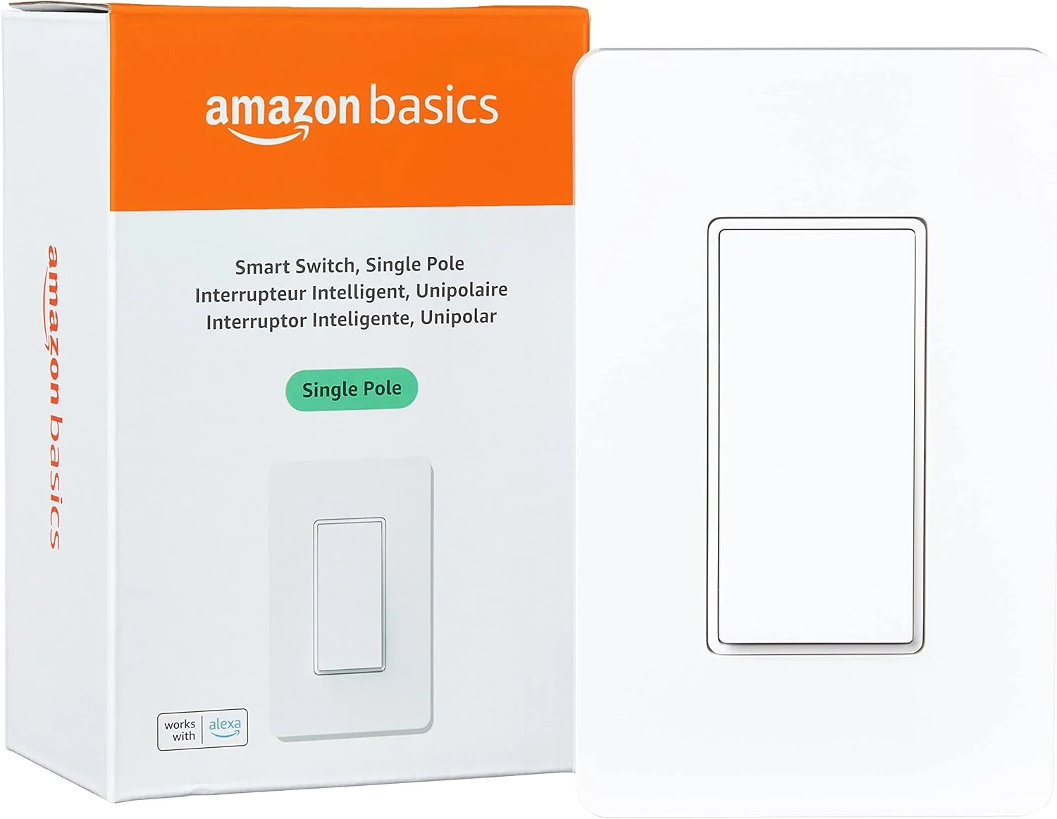 Amazon Basics Smart Light Switch, Single Pole, Works with Alexa Only, Voice Control, Schedule, 2.4 GHz Wi‑Fi, No Hub Required, White
