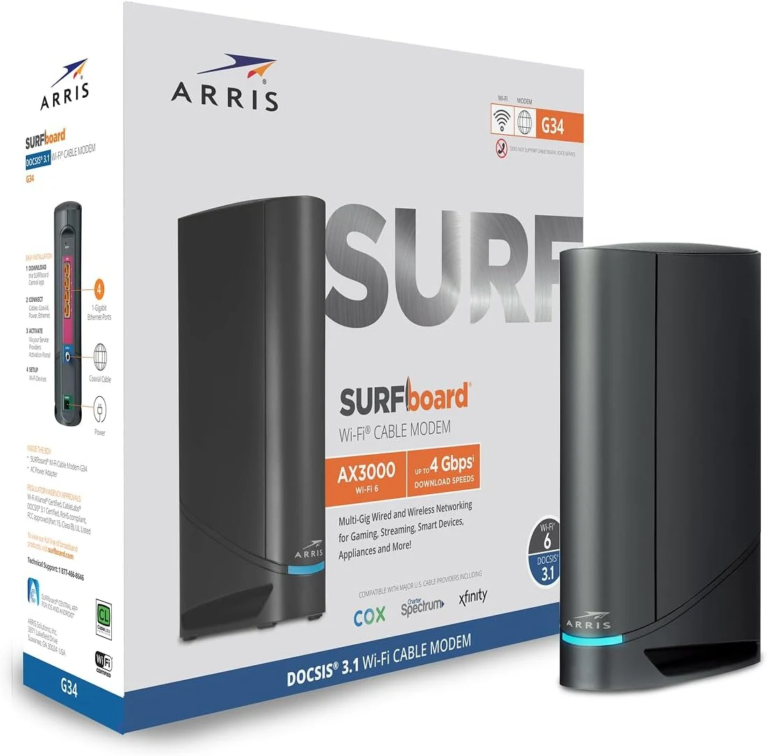 ARRIS (G34) Cable Modem Router Combo (DOCSIS 3.1 + Wi‑Fi 6, AX3000)