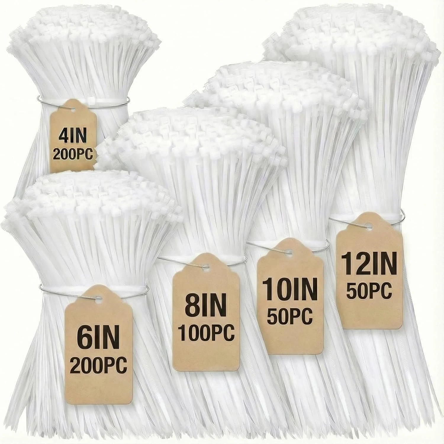 Cable Zip Ties,600 Piece Self-Locking Nylon Cable Ties (Assorted 4, 6, 8, 10, 12 inch)