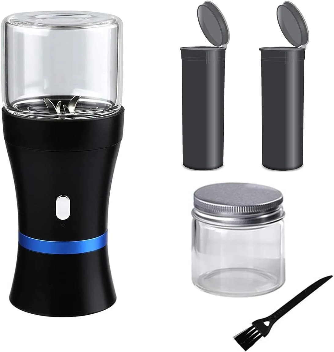 Spacenight Electric Herb Grinder COMPACT for Flower Buds, USB-Rechargeable, 2pcs 1.7oz Glass Herb Chamber