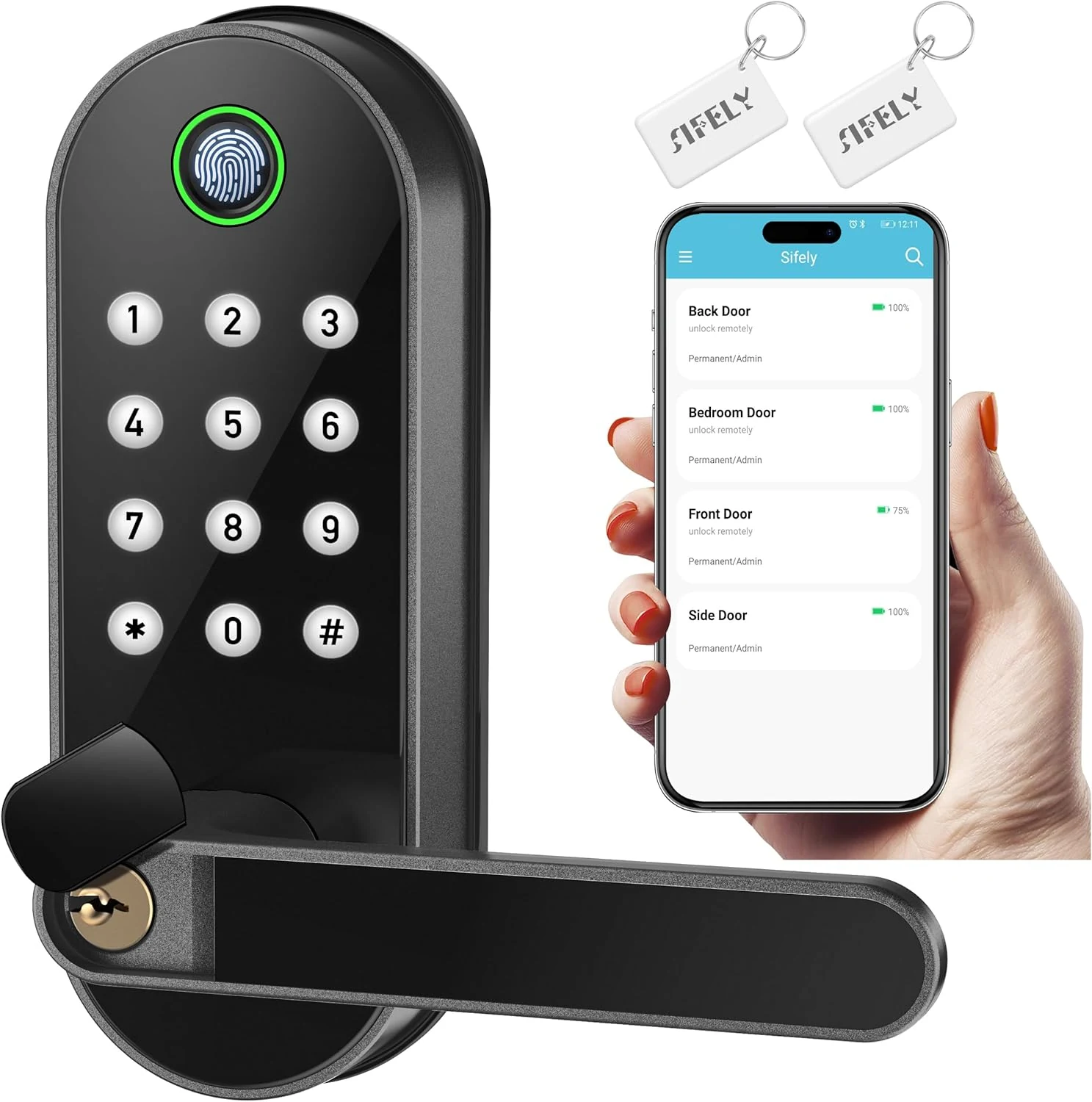 Fingerprint Smart Door Lock with Handle & Keypad – Bluetooth Keyless Entry for Front Door, Home, Kids, Guests, Airbnb & Rental
