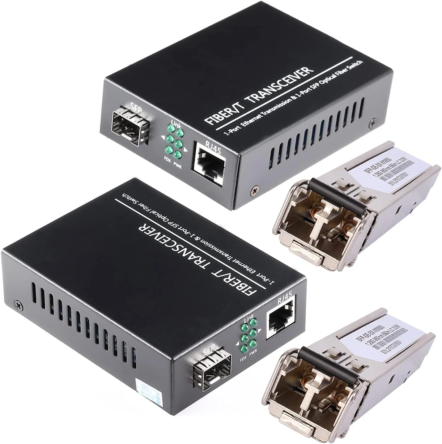 A Pair of 1.25G/s Bidi Gigabit Multi-Mode Fiber Ethernet Media Converter with 2PCS Bidi SFP LC Dual Transceiver Module Included