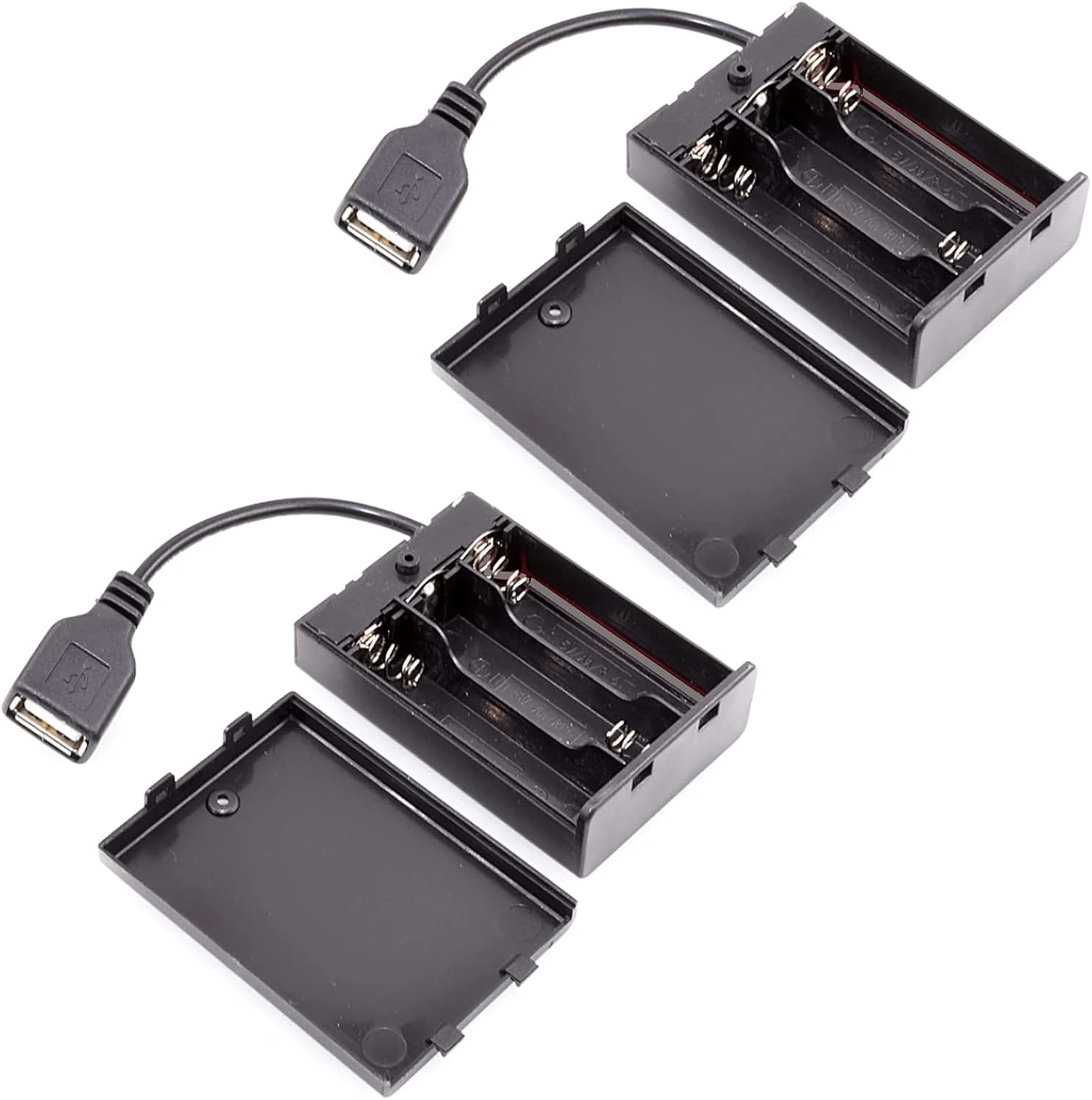 2PCS 3 x 1.5V AA Battery Holder, 3 AA Battery Case Box Holder 4.5-5V with Cover and On/Off Switch, with USB Cable
