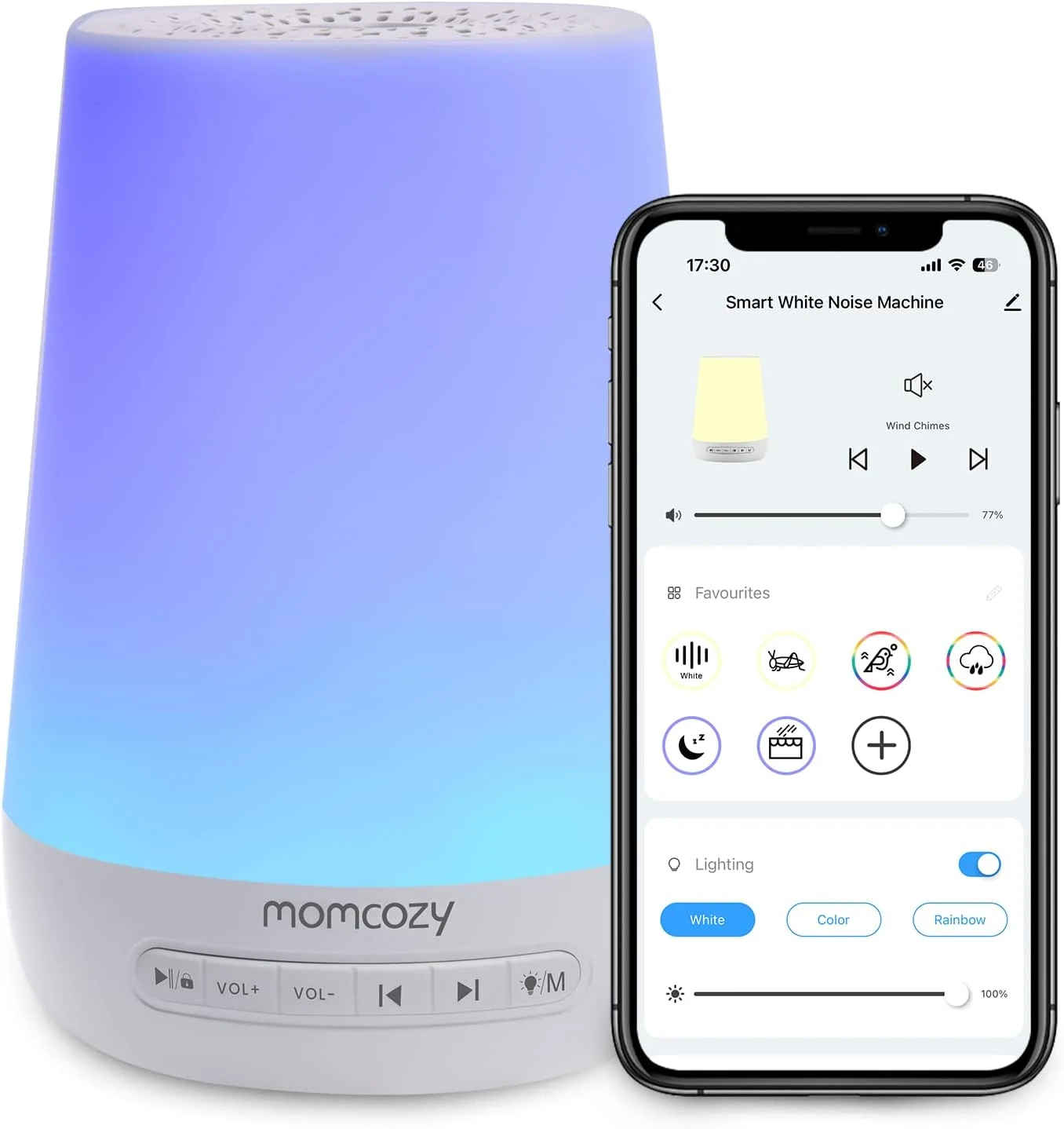 Momcozy baby sound machine with night light and app remote control