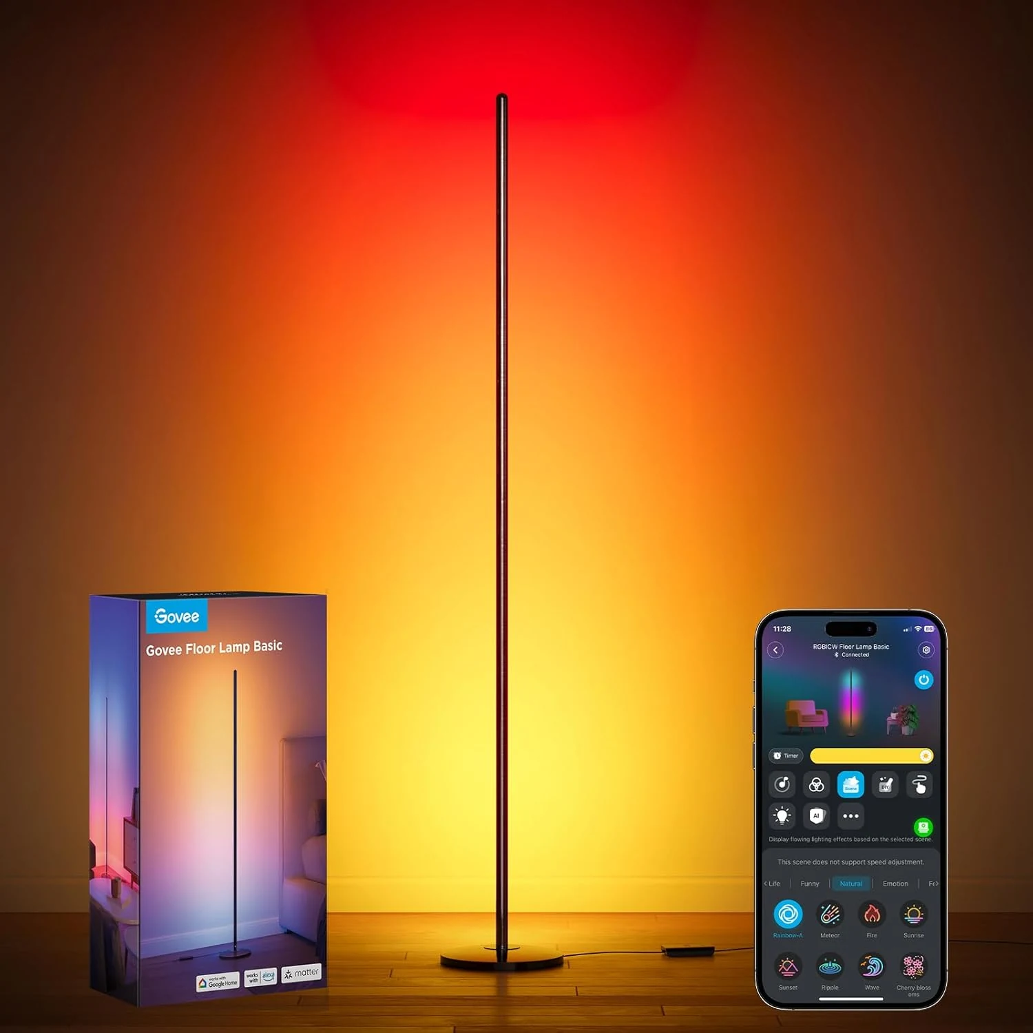 Govee RGBIC Floor Lamp Basic, 1000lm LED Corner Lamp Compatible with SmartThings, Alexa, and Matter