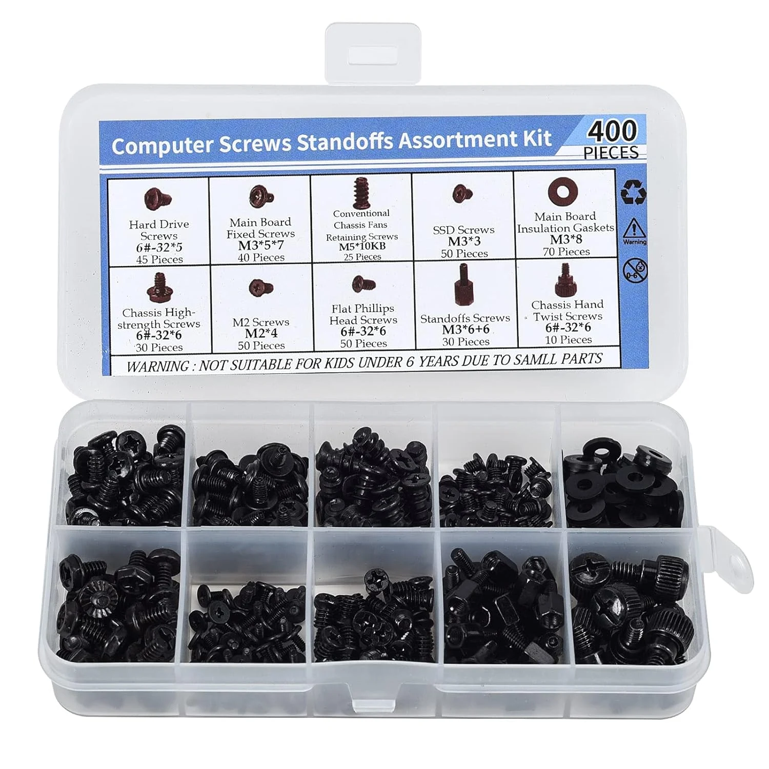 400PCS Computer Screws Motherboard Standoffs Assortment Kit for Universal Motherboard