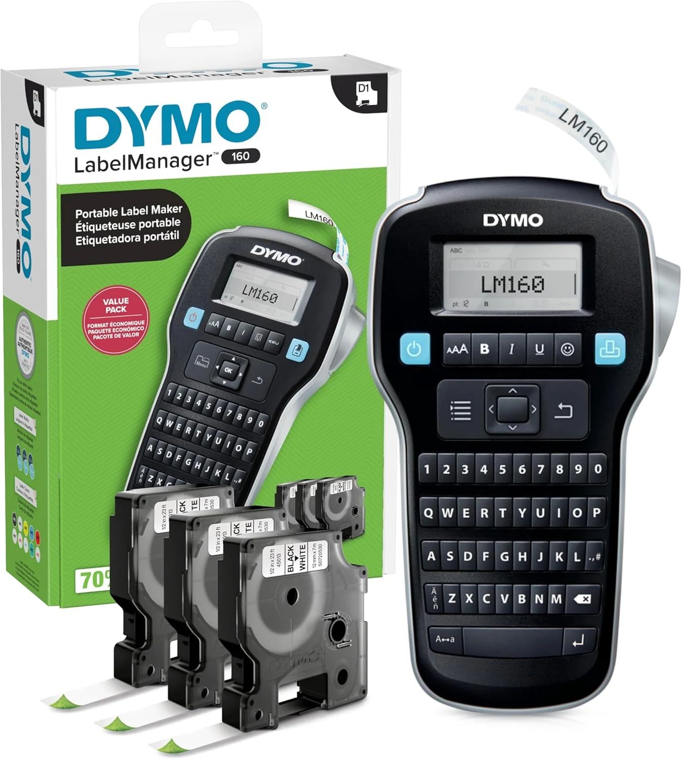 DYMO LabelManager 160 Label Maker Bundle with 3 D1 Label Cassettes