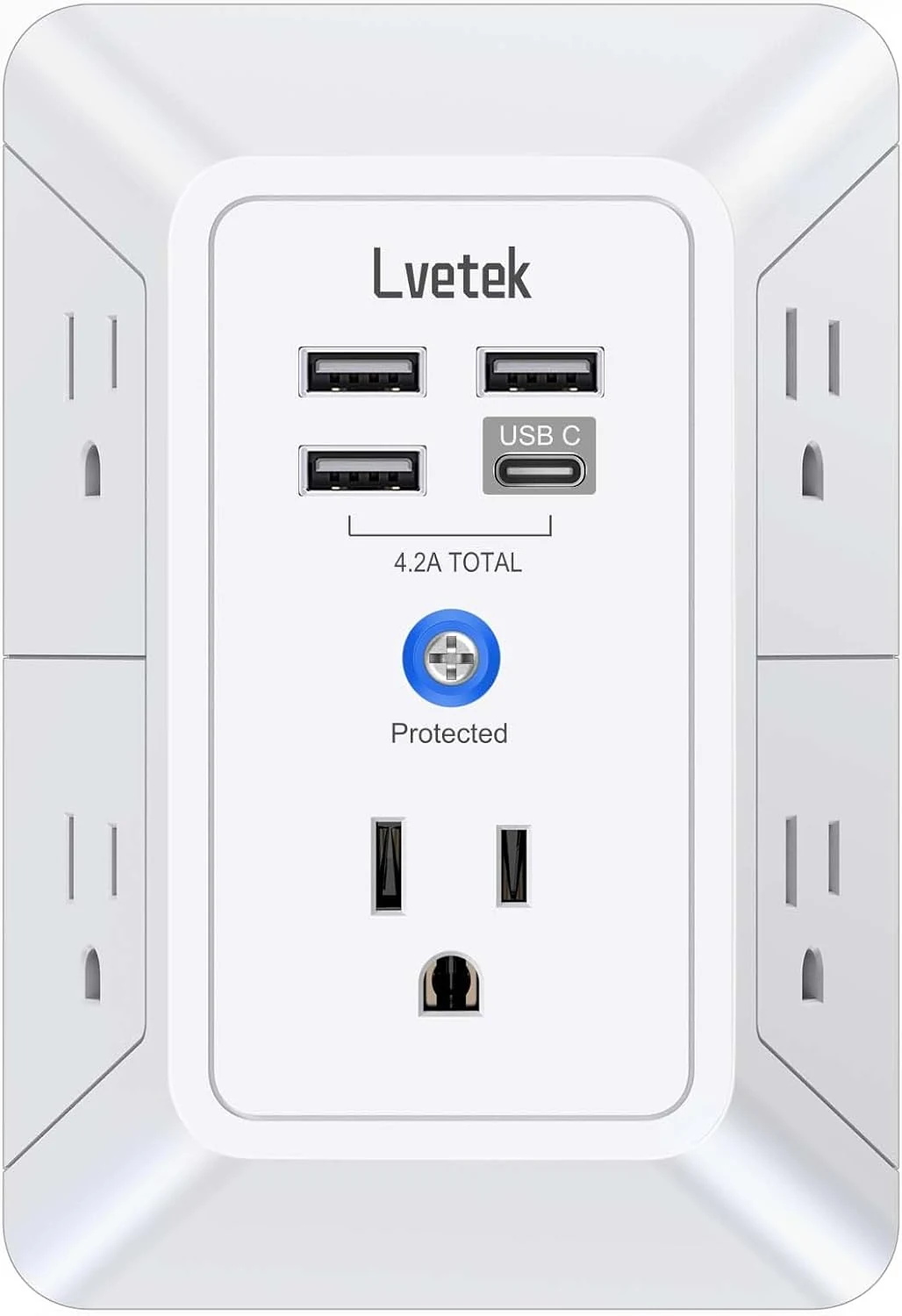 5 Outlet Extender Multi Plug Wall Outlets with 4 USB Charging Ports (1 USB C Outlet)