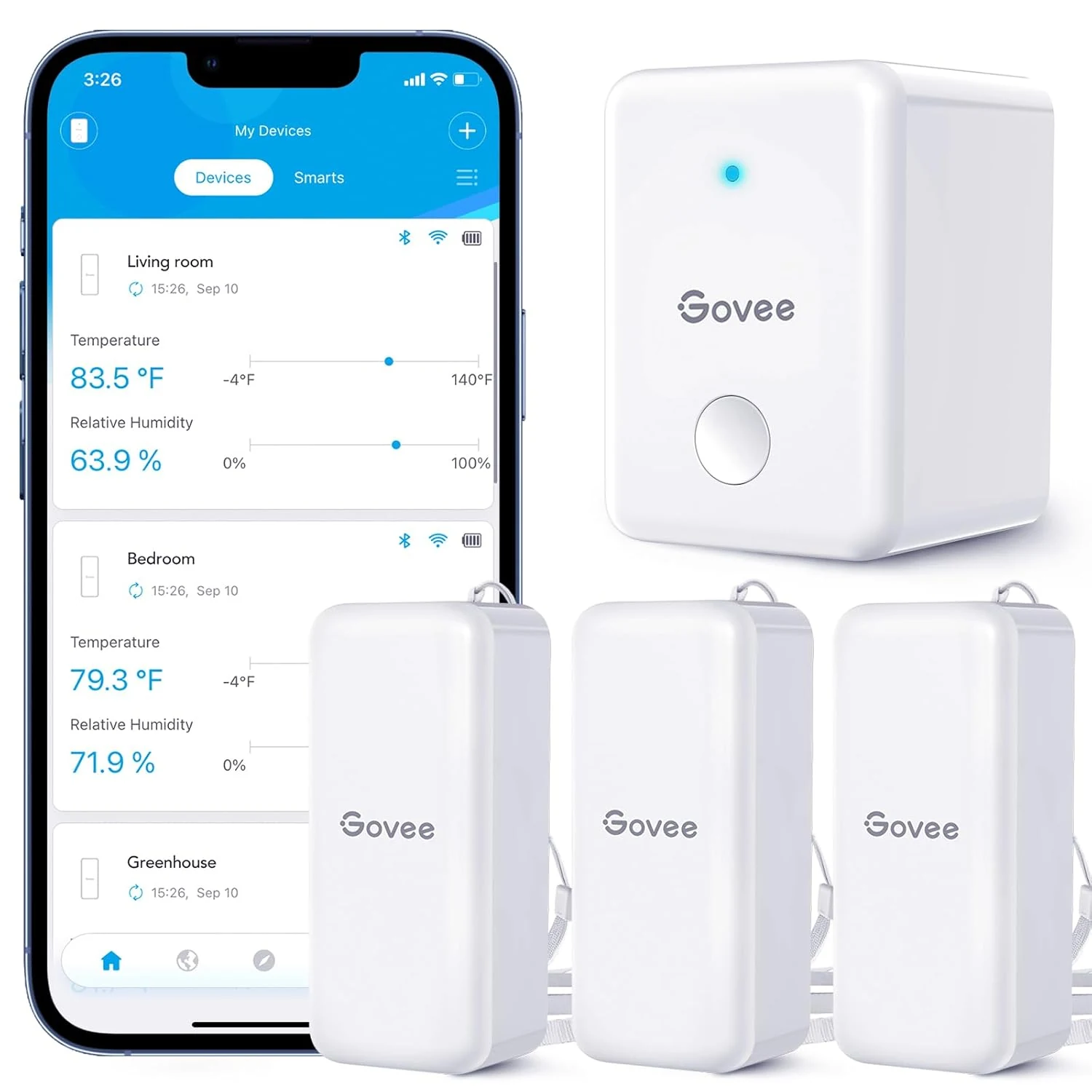 Govee WiFi Hygrometer Thermometer Sensor 3 Pack, Indoor Wireless Smart Temperature Humidity Monitor