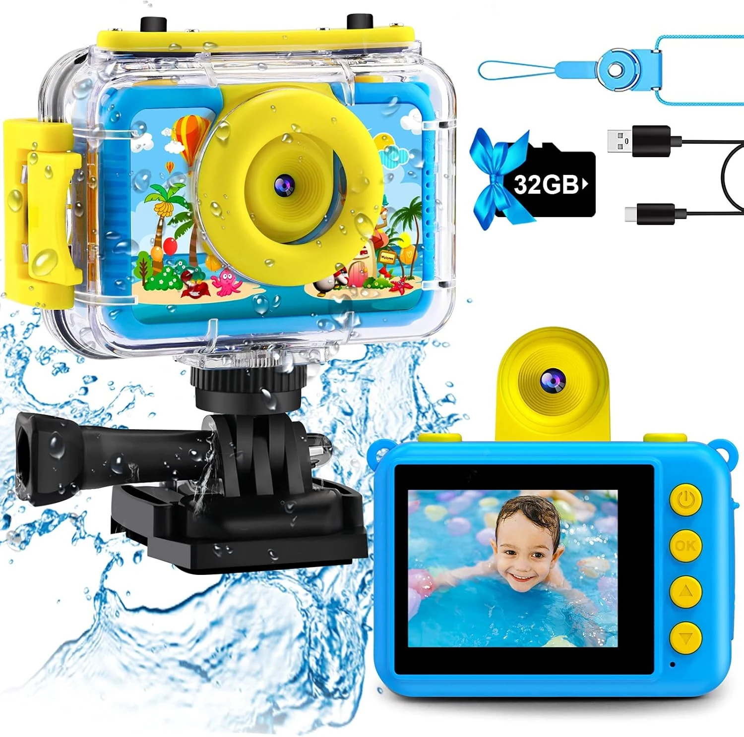 Pool Toy & Kids Underwater Camera 99FT Waterproof Kid Action Camera 1080P Video & 20MP Photo (SplashCam) by GKTZ