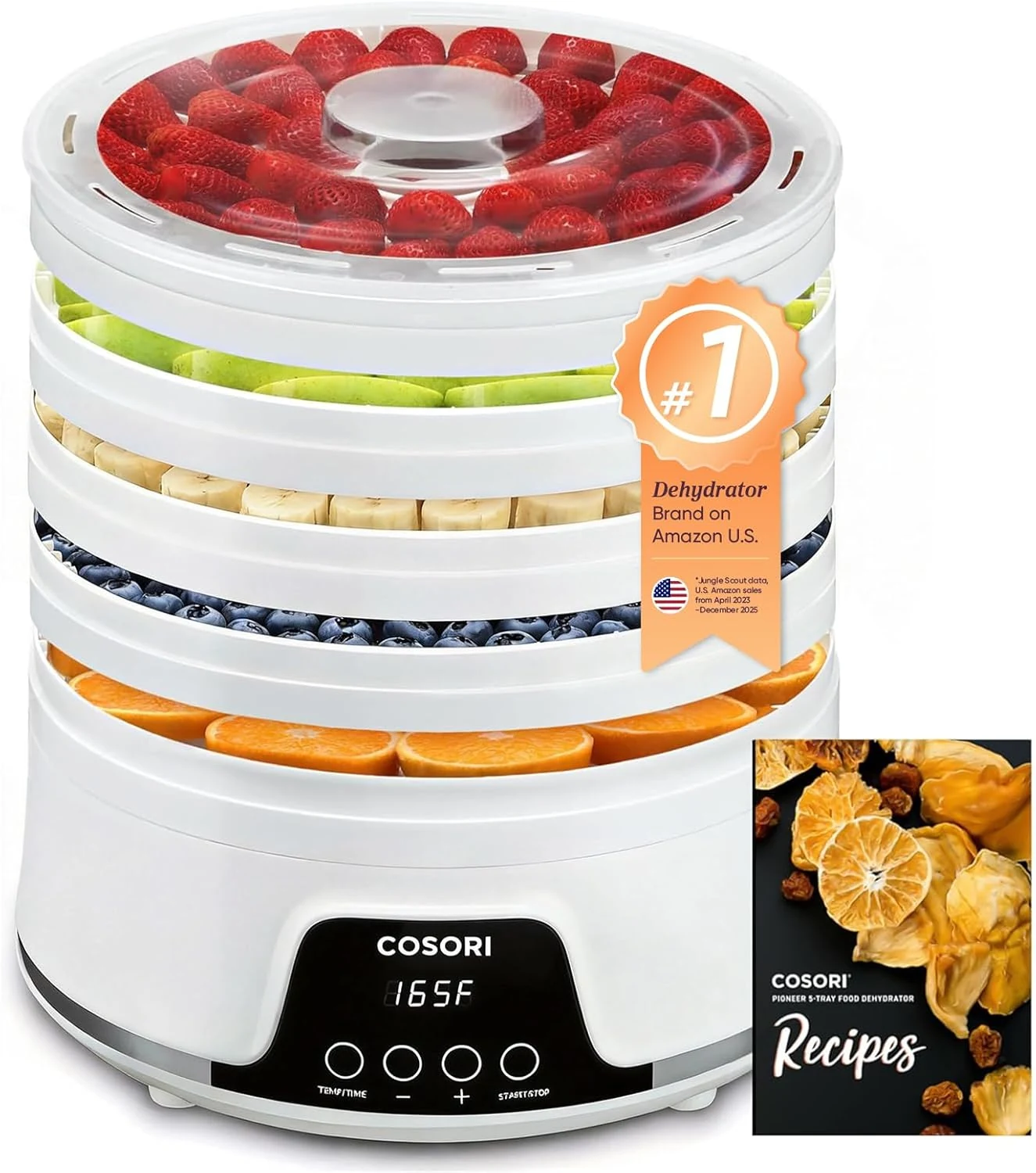Cosori Food Dehydrator Machine for Jerky, 5 Trays with 165°F Temperature Control and 48H Timer, 350W Dryer