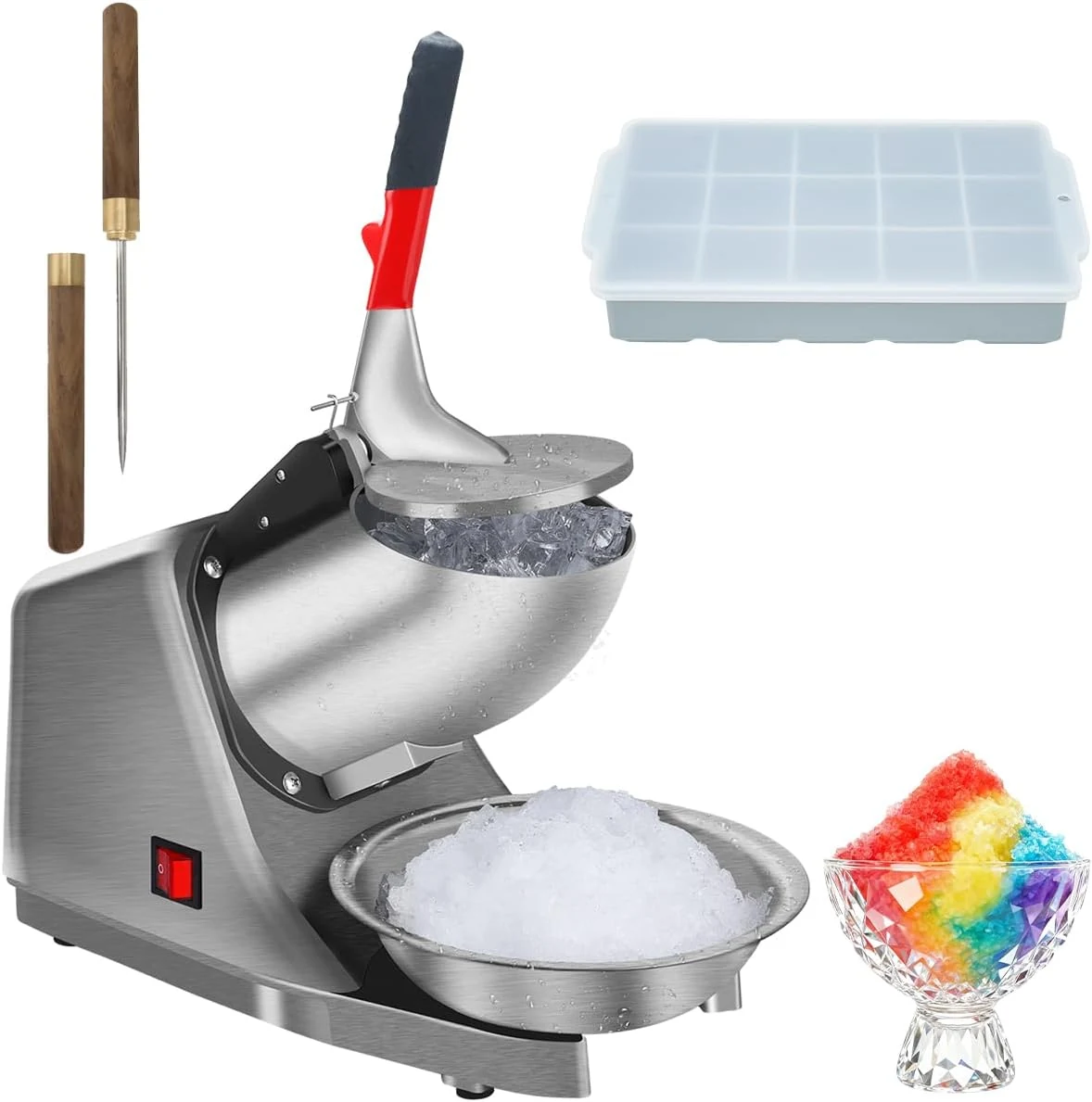 Reespring Snow Cone Machine Shaved Ice Machine Ice Crusher with Stainless Steel Blade Kitchen Electric (300W 2000r/min)